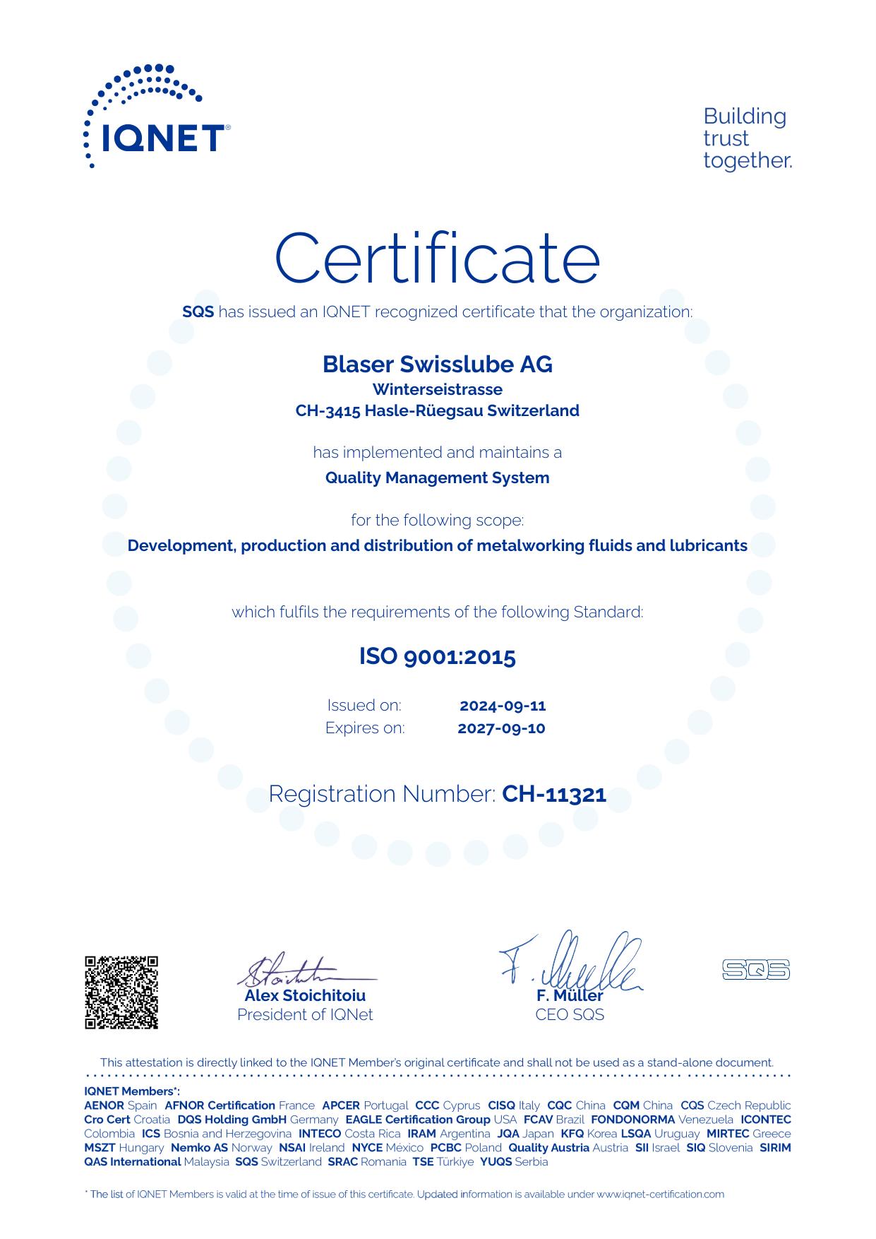 IQNet Certificate — Quality